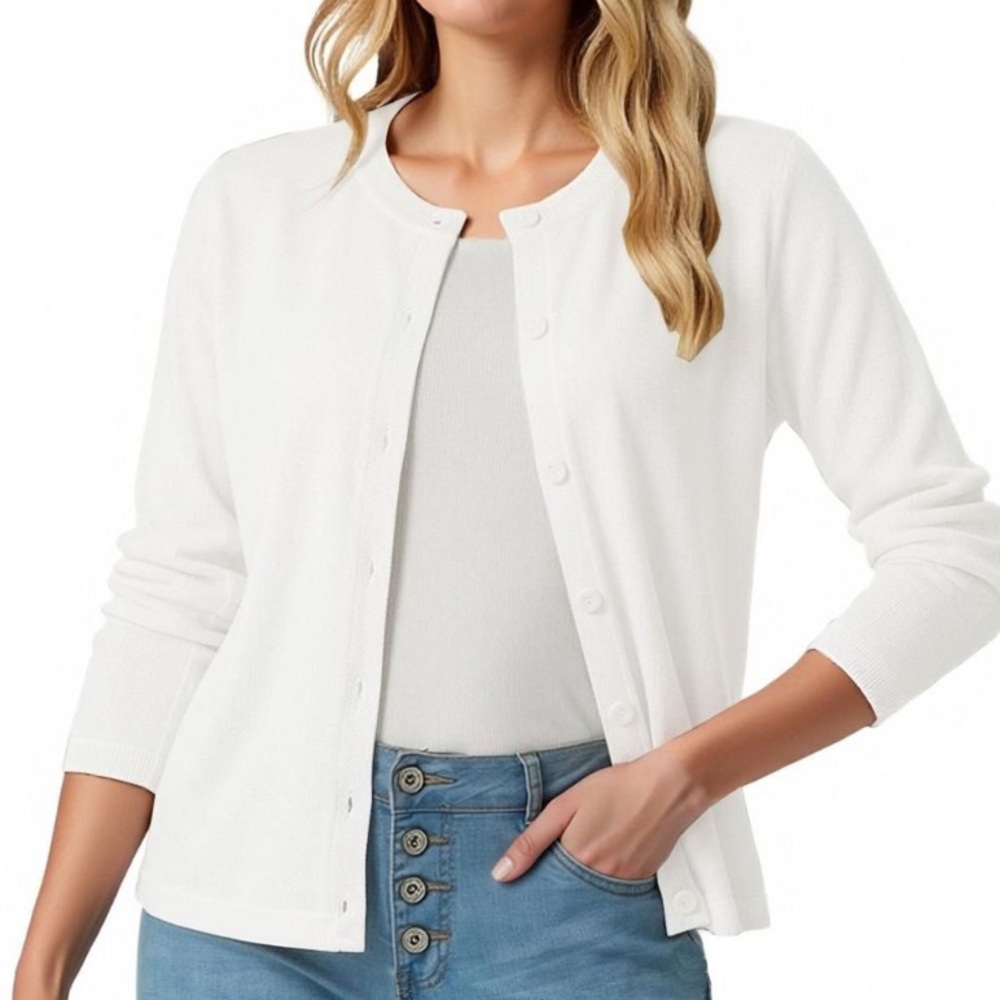 STYLUS White Lightweight Button-Front Cardigan Sw… - image 1